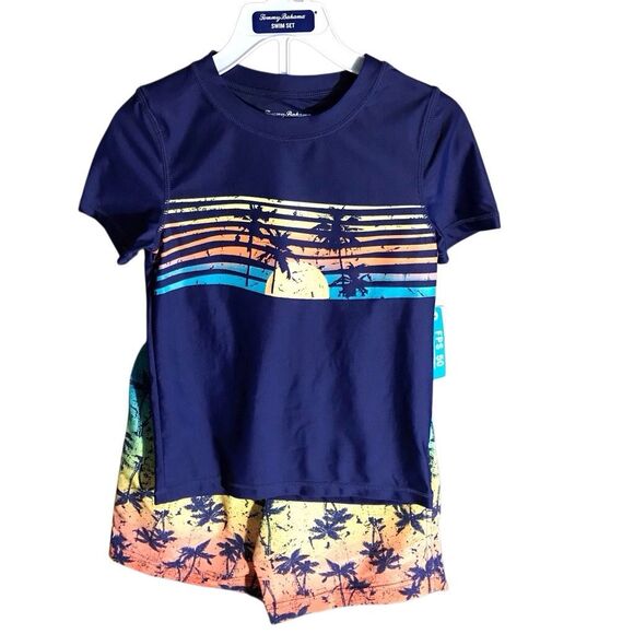 Tommy Bahama boys swim set shirt trunks new with tags SZ S blue Tropical print - Picture 1 of 3